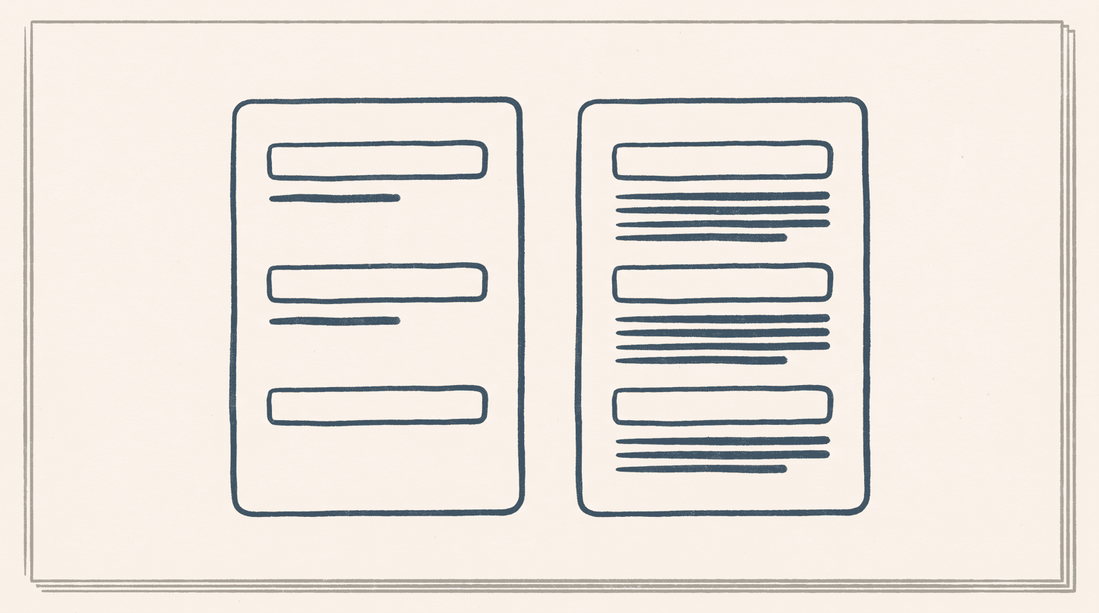 The baseline page and the same page a month later, with noticeably more written under each of the 3 names.